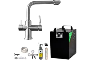 Tafelwassergerät BieTal® BT-25U Untertisch Wassersprudler für bis zu 25 Liter pro Stunde Sprudelwasser mit Kühlung & Wasserhahn Küche Mischbatterie 3-Wege L-Auslauf Voll Edelstahl & Filteranlage Set