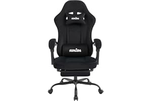 SUKIDA Gaming Stuhl Stoff, Ergonomischer Gaming Chair mit Fußstütze, Verstellbarer Racing Computerstuhl mit Lordosenstütze, Schwarz Ergonomisch PC-Stuhl