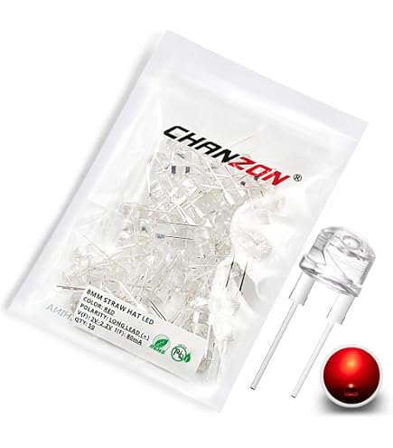 Chanzon 50 Stuks Witte LED Diodes 8mm – Helder, 3V, 250mA, Strohoed, 120° Kijkhoek, Voor Elektronica Projecten