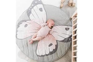 GUTSBOX Dreamsbox Tappeto per la cameretta dei Bambini, Rotondo, 90cm Tappetino per Gattonare per Bambini, Tappetino da Gioco Antiscivolo per la casa (Farfalla)