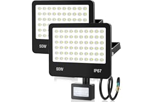 HAPYLUMI 2 Piezas 50W Foco LED con Sensor Movimiento, 5000LM Focos LED Exterior, IP67 Impermeable Luz LED con Sensor de Movimiento 6500K Proyector led Iluminación de Seguridad para Jardín Patio Terraza