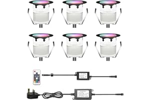 CISLAN CISALN RGB LED Decking Lights,Outdoor Waterproof Plinth Deck Lights,High Brightness Buried Garden Light for Decking Lighting, Kitchen Plinths, Bathroom Lights, Saunas Pack of 6 (RGB)