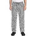 Nideen Men’s Black and White Checkerboard Print Chef Trousers with Elastic Waist Drawstring Baggy Chef Uniforms