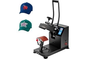 VEVOR Presse à Chaud Presse de la Chaleur Presse à Casquette Machine de Sublimation Transfer 600W 220V Machine de Presse à Chaud Plaque Chauffante en Aluminium pour Baseball Chapeau 8x14cm