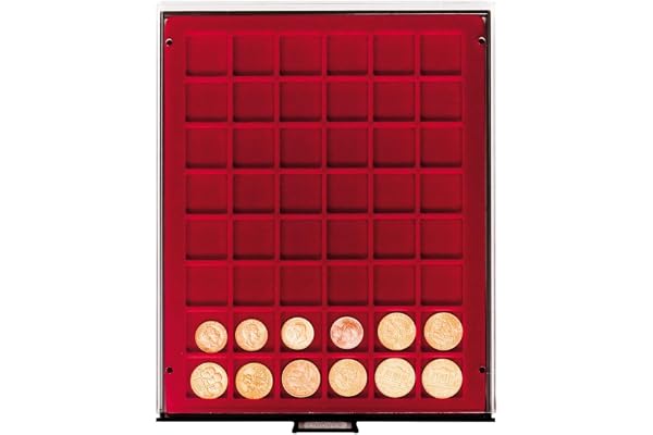 LINDNER Das Original Box Monnaies FUMÉ à 48 alvéoles carrés pour Monnaies/Capsules jusqu'à Ø 30 mm