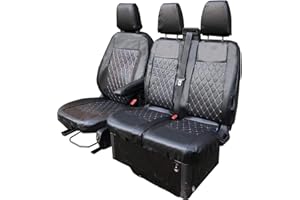 Shield Autocare Fully Tailored PU Leather Ford Transit Custom Seat Covers 2013-2023 - Heavy Duty Black Diamond Quilted Protectors (Driver & Passenger)