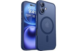CANSHN Coque Magnétique pour iPhone 16 (6,1 Pouces), Compatible avec MagSafe, [Protection Complète de l'appareil Photo] Housse Fond Mat Translucide,Bleu Foncé