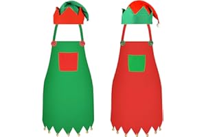 HOWAF Elf Costume, 2 Set Christmas Elf Apron & Elf Hat, Christmas Apron Elf Xmas Apron, Christmas Hat Elf Hats for Elf Fancy Dress Outfits, Christmas Fancy Dress, Christmas Costume