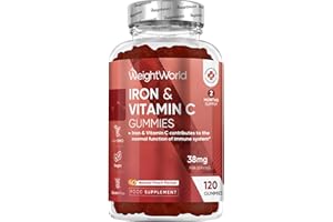 WEIGHTWORLD Iron Gummies with Vitamin C - 38mg per Serving - 120 Gummies - 2 Months Supply - Natural Peach Flavour - 2 per Day - Ferrous Fumarate Form - Vegan & Gluten-Free - Iron Supplements for Women & Men