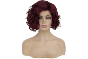 Baruisi Short Curly Wine Red Wigs for Women Synthetic Natural Costume Cosplay Party Wig,Wine Red