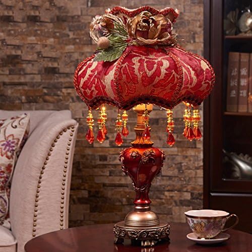 MILUCE Luxury Cloth Decorative Table Lamp, Button Switch, E27 Retro Sculpture Resin Desk Lamp, Wedding Gift Table Lamp ( Color : Wine red )