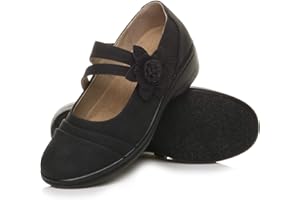 AJVANI Womens Ladies Wide fit Flat Grip Sole Padded Mary Jane Hook & Loop Comfort Shoes Size