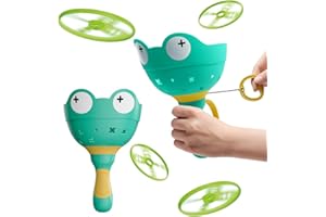 Fullware Flying Disc Launcher, Propeller Spielzeug, 2 Packs & 12 Discs Outdoor Spiele für Kinder ab 3 4 5 6 Jahren, Geschenk für Mädchen Junge Geburtstag Weihnachts (Grün+Grün)