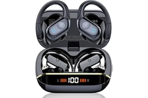 QECNATO Bluetooth Kopfhörer Sport, 75H, In Ear Kopfhörer Kabellos Bluetooth 5.4, HiFi Stereo, Ohrhörer mit 4 HD ENC Mic, LED Anzeige, IP7 Wasserdicht Wireless Headset mit Ohrhaken, für Joggen/Arbeiten,Schwarz