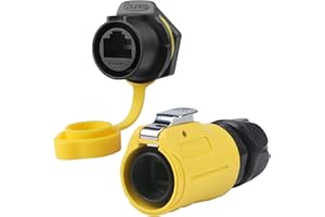 CNLINKO LP-20 RJ45 Set Connettore Impermeabile, Connettore Ethernet CAT6 Connettore Dual Port 8P8C Presa da Pannello IP68 Connettore Impermeabile (Set Giallo RJ45 a Foro Singolo)