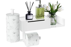 ‎AIRMINTI Airminti Klopapierhalter mit Ablage, Klopapierhalter mit Feuchttücherbox Edelstahl WC Rollenhalter, Toilettenpapierhalter ohne Bohren Selbstklebend für Bad und Küche mit 2 Ersatzrollenhaltern, Weiß
