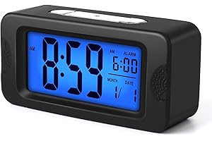 Plumeet Despertador Electrónico con Luz de Sensor, Luz de Noche, Pantalla LCD de 4'' con Hora y Fecha, Reloj Despertador con función de repetición Apto para Dormitorio (Negro)