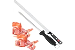 viering Cuchillo jamonero profesional con chaira – Hoja flexible de 28 cm en acero inoxidable para cortar jamón ibérico y fiambres