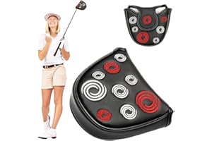 HIULLEN Black Putter Head Covers, Mallet Putter Headcover, Golf Club Head Covers with Circle Embroidery, Premium Magnetic Closure Half Round, PU Leather Fit for Odyssey Putters Covers