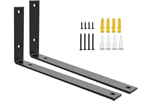 Sayayo Staffe per Mensole Pesanti Nero Staffe a L, 5mm Spessore Staffa Mensola da Parete Staffa Angolari Supporti Mensola Reggi Mensola da Muro, Carico 50KG, 2 pezzi, 300MM * 150MM