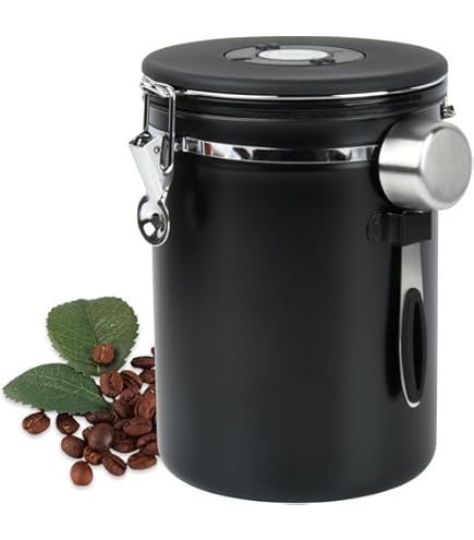 Dispensador Café Fresco Lata Café Hermética FWEEK - Acero Inoxidable 1.8L, Ventana Visual, Cuchara Medidora, Frescura Prolongada Conservación Café Fresco