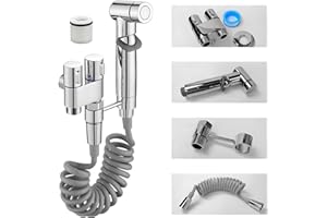 LCVTOS Handbrause Set für Toiletten - Doppelsteuerventil Mit 1 Einlass und 2 Auslässen, Chromgriff, Wandmontiert, Tragbarer Bidet-Sprüher für Badezimmer (Silber)