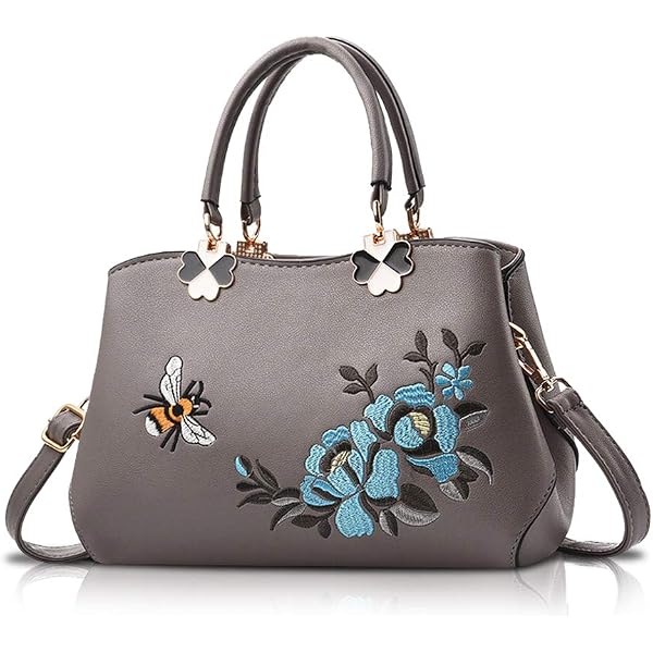 NICOLE & DORIS Sac à Main Brodé Pour Femmes - Sac Fourre-Tout Simili Cuir Avec Poignées Tressées