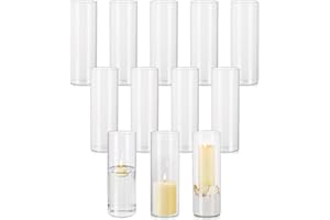 HEWORY Hurricane Candle Holder Glass Candle Holders for Pillar Candles Floating Candles, 12pcs Glass Cylinder Vase for Living Room Table Centrepiece Decorations Wedding Home Decor, 25cm Height