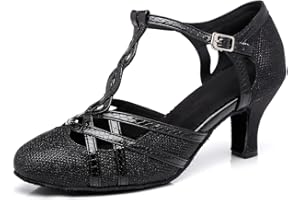 MGM-Joymod Damen-Tanzschuhe mit T-Riemen, geschlossene Zehenpartie, Glitzer, Synthetik, Abend, Hochzeit, Tango, Ballsaal, modern, Lateinamerikanisch