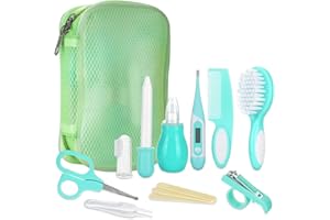 Lictin 10pcs Trousse de Soin Bébé Naissance Set de Toilette Bébé Confort sans BPA non Toxique Thermomètre/Lime à Ongles/Clip Booger/et D'autres Accessoires pour Le Voyage/à la Maison