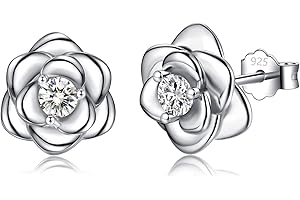 JOPLY Sterling Silver Stud Earrings for Women, Silver Flower Cubic Zirconia Hypoallergenic Helix Cartilage Earrings Jewelry Gifts for Girls (Silver, Gold, Rose Gold)