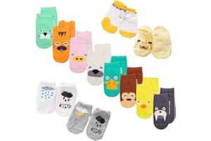 XM-Amigo - Calzini per bebè, 22 paia/set, stampa animalier, con impugnatura, antiscivolo, per bambini e bambine