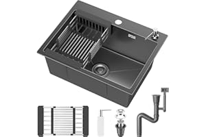 VELPAX Fregadero Cocina 55 x 45cm,Fregadero Cocina en Acero Inoxidable,Fregadero Bajo Encimera o Sobre Encimera con Filtro de Drenaje,Sifón e Juego de Desagüe