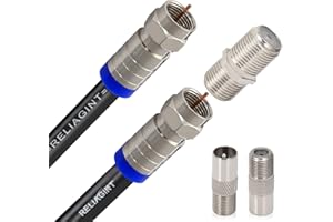RELIAGINT Cable de TV RG6，conector F de cobre impermeable con F81 / RF capaz de extensión, video HD de alta velocidad de hasta 3 Ghz para STB, Dish TV, satélite, cable coaxial de antena (Negro, 2 m)