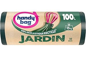 Handy Bag - Bolsas de basura para jardín, 100 x 10 bolsas, ultra resistente: soporta hasta 15 kg. Película de triple grosor. Asas deslizantes prácticas. Impermeabilización máxima - 100% plástico