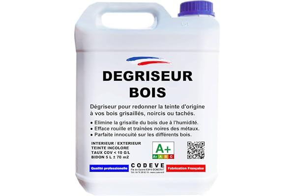 Degriseur Bois - Codeve Bois - 5L - Intérieur/extérieur - Pour Dégriser Un Bois Grisaillé, Noirci, Bruni Ou Taché Par L'humidité.