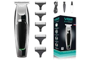 VGR Cortapelos para Hombres, cortapelos inalámbricos de bajo Ruido, Cabeza de Aceite, Afeitado eléctrico Profesional USB Recargable para Grabado, Calvo, Barba, recortador de ángulo de Cabello,Negro