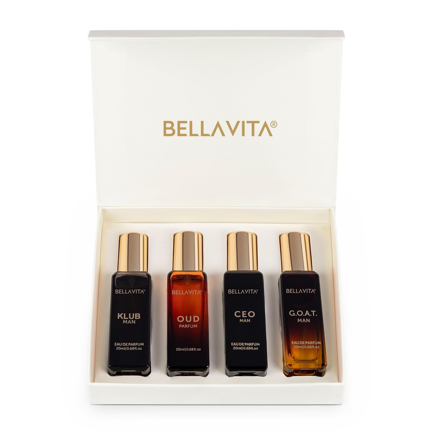 Bella Vita Luxury Man Perfume Gift Set 4 x 20 ml for Men with KLUB, OUD, CEO, G.O.A.T Perfume | Woody, Citrusy Long Lasting E