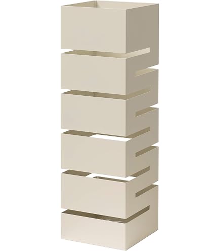 Festnight Portaombrelli Quadrato In Acciaio Verniciato Bianco, Con Vaschetta Racchi Goccia Estraibile, 15,5x15,5x48,5 Cm, Porta Bastoni E Ombrelli - 4