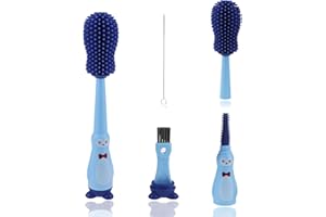BENTFINE 4 en 1 Goupillon Biberon Silicone, Brosses à Bouteilles en Silicone de Bébé, sans BPA Brosse Biberon, Brosse à Paille, Brosse à Tétine et Brosse à Bord de Biberon pour Tube de Nettoyage