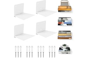 FENTEC Estantes de Libros Flotantes para Pared, Estantes de Libros Invisibles de Alta Resistencia, Estante de Libros de Metal Oculto para Decoración de Dormitorios y Oficinas, Juego de 4, Blanco