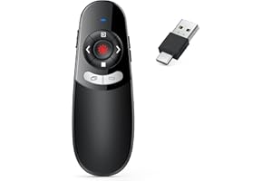 HASACOOL 2 In 1 Type C&A Pointeur Laser, Télécommande PowerPoint Sans Fil 2.4 GHz avec Pointeur Laser Puissant, Zapette Présentation Rouge Compatibilité Windows/macOS/Linux/Android