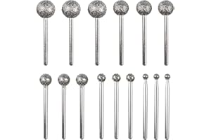 CBRIGHT 1/8 Shank Diamond Grinding Burr Drill Bit Ball Shape Diamond Rotary Bit,15pcs 36# Course Burrs Set Mounted Points Bit Universal Fitment Rotary Tool for Stone Carving, DIY,Polishing, Engraving