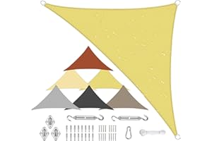 Sichtschutz Sonnensegel Wasserdicht Dreieckig, Viele Größen und Farben aus PES-Polyester 95% UV-Schutz, Witterungsbeständig, Reißfest mit Befestigungsset für Terrasse und Garten-1.6x1.6x2.3m, Sand