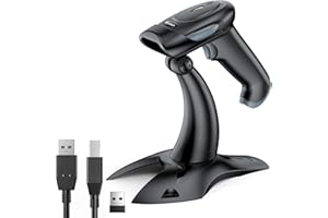 Eyoyo 2D Wireless Barcode Scanner with Stand, 2.4G Wireless & USB Wired, Cordless 2500mAh Rechargeable USB Handheld QR Bar Code Reader for PC Warehouse Inventory Management