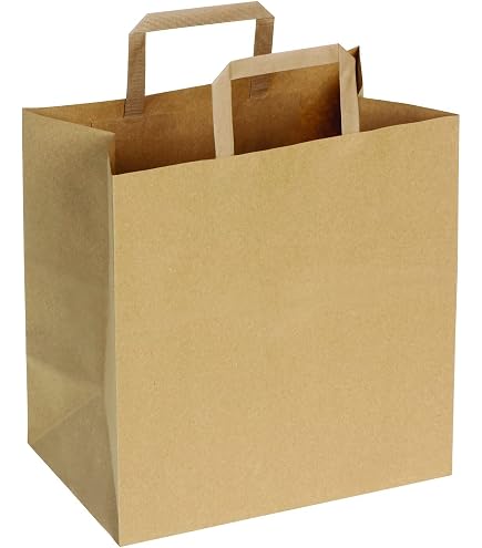 500 Sacs Kraft Avec Poignée Plate - 32x22x28cm - 80g/m² - Marron - Pour Commerce Alimentaire