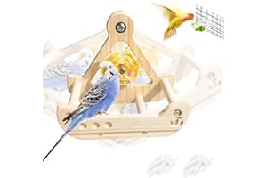 KAKVEIAI Vögel Spielzeug, Papageienspielzeug, Spielzeug für Nymphensittiche, Holz Vogel Schaukel für Papageien, Schaukel Piratenschiff, Naturholz, Piratenschiff Form, Robuste Sitzstange und Spielzeug