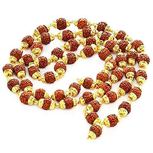 Odisha Bazar Rudraksh Rudraksha 5 Mukhi Japa Mala Rosario con Cappuccio Dorato indù Meditazione Yoga Marrone 54 Count