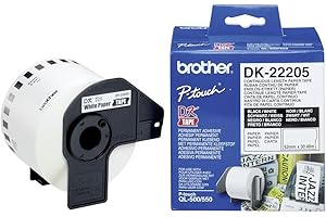 Brother DK-22205, Rotolo di Etichette di Carta a Lunghezza Continua, Nero su bianco, 62 mm di Larghezza