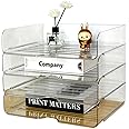 Paper Organizer Tray, Set of 4 Office Organization and Storage, Clear Acrylic Letter Tray Desk Organizer, Stackable Classroom File Storage for Notes, Pens, File Paper, Desk for Office,Home or School